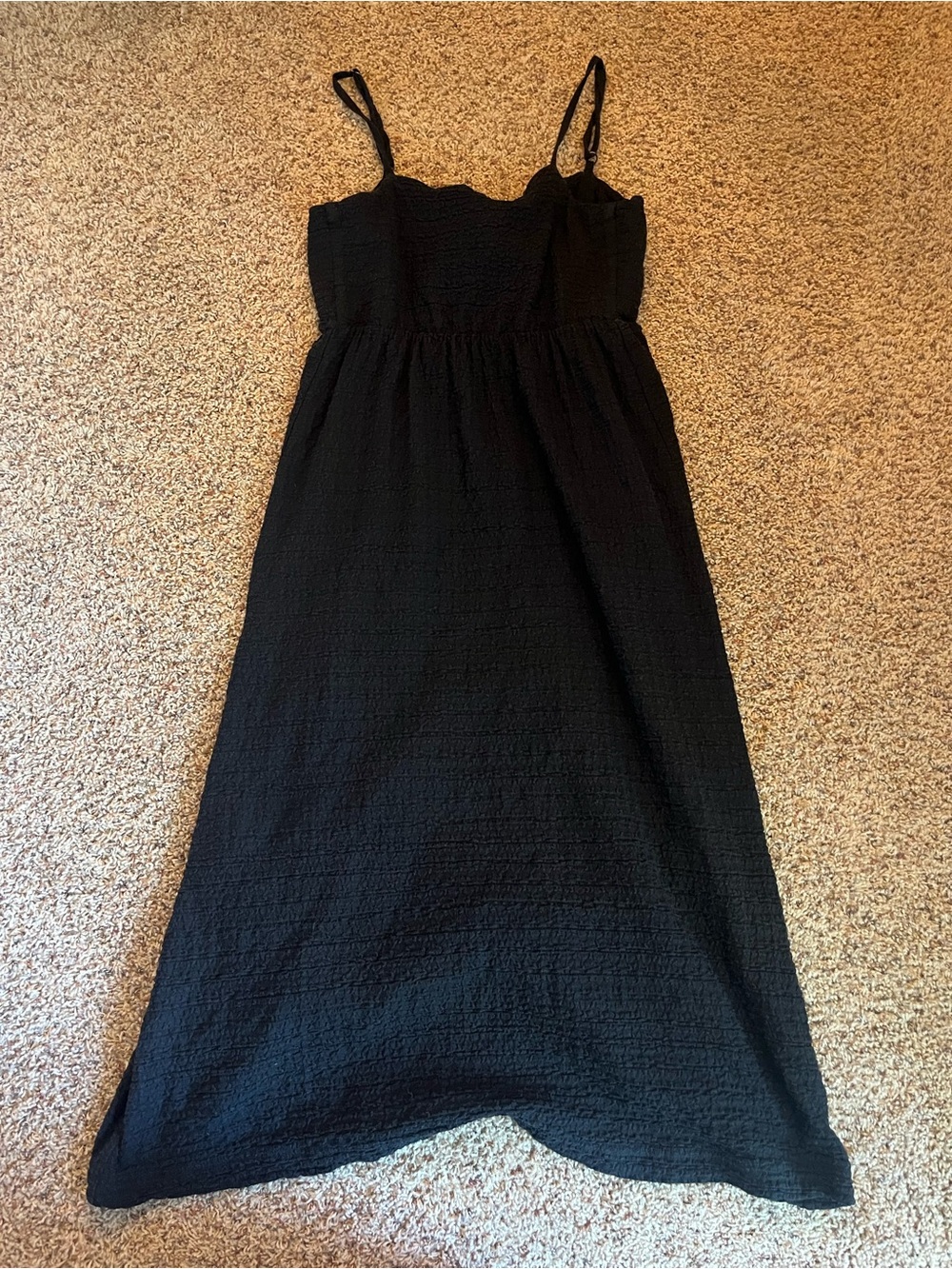 Black Spaghetti Strap Midi Dress with Textured Fabric